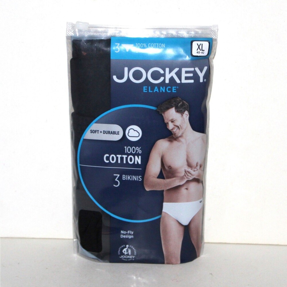 Pack 3 Jockey Men Cotton No Fly Bikini Briefs Black XL 40 - 42 underwear